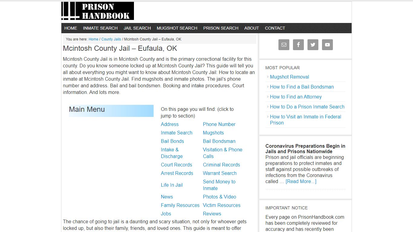 Mcintosh County Jail – Eufaula, OK - Prison Handbook